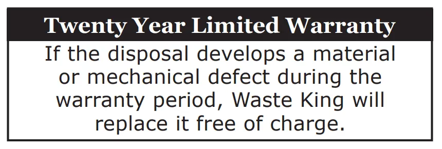 Waste King L-8000 warranty card