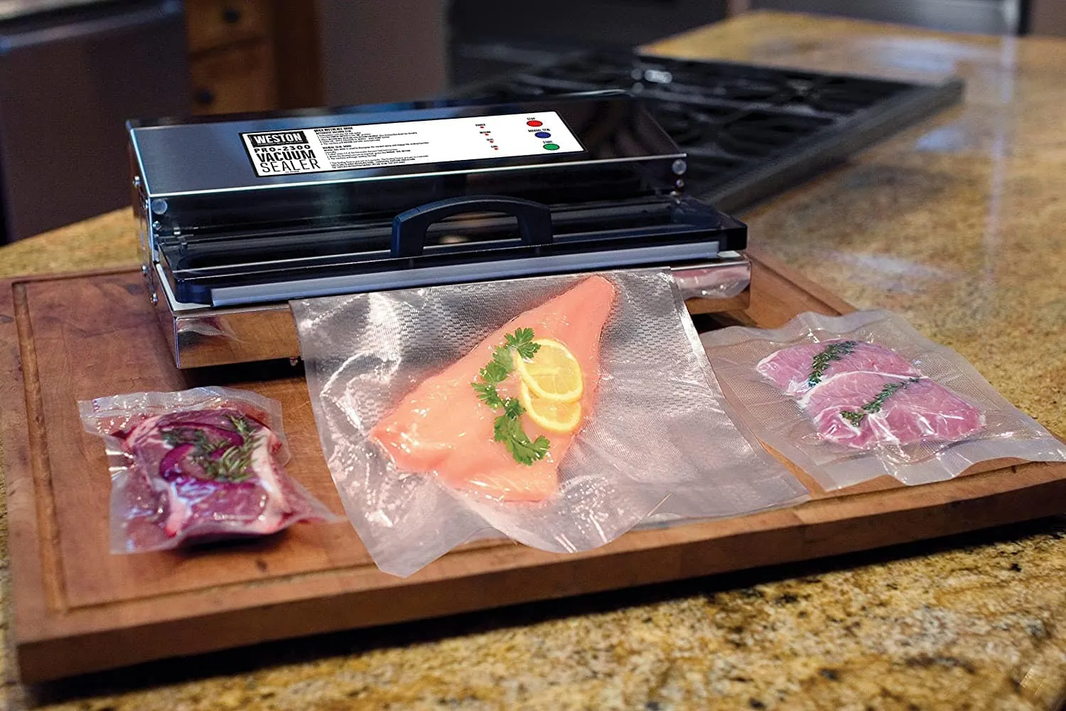 Weston Pro 2300 vacuum sealer with large salmon